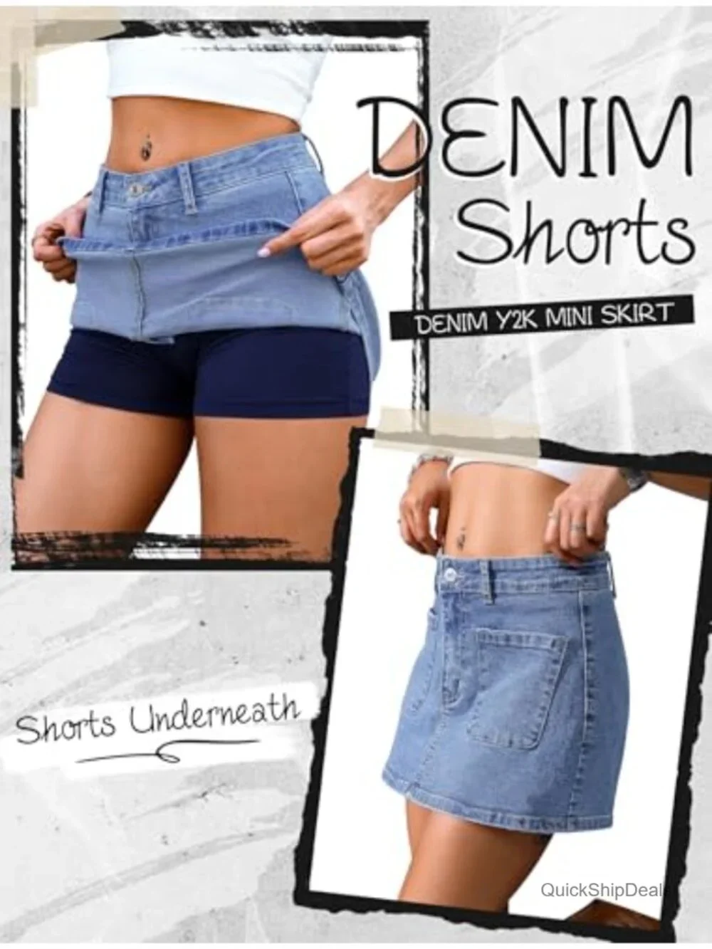 High-Stretch Denim Skort with Pockets for Women Y2K Mini Skirt